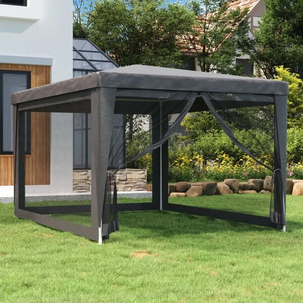 Šator za svadbe - šator za zabave s 4 mrežasta bočna zida antracit 3 x 4 m HDPE - Antracit 3 x 4 m 1 s 4 bočna zida