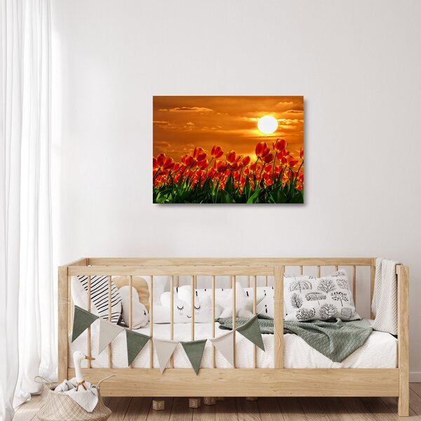 Staklena slika cvatućeg polja s tulipanima (70x50 cm)