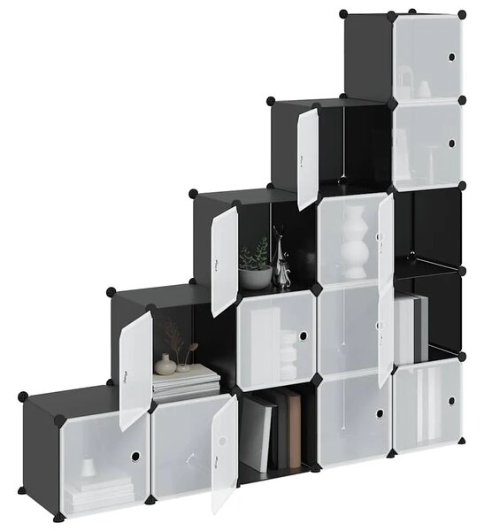 Kockasti organizator za pohranu s 15 kocki i vratima crni PP - Crna i prozirna 156 x 31.5 x 153.5 cm 1 1