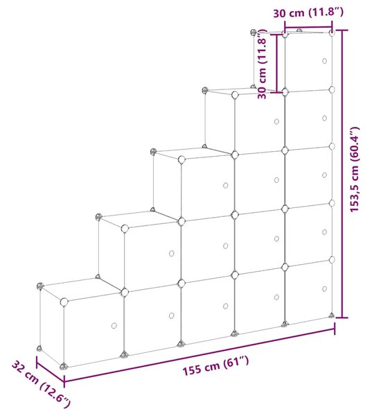 Kockasti organizator za pohranu s 15 kocki i vratima crni PP - Crna i prozirna 156 x 31.5 x 153.5 cm 1 1