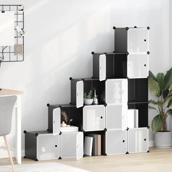 Kockasti organizator za pohranu s 15 kocki i vratima crni PP - Crna i prozirna 156 x 31.5 x 153.5 cm 1 1