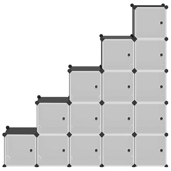 Kockasti organizator za pohranu s 15 kocki i vratima crni PP - Crna i prozirna 156 x 31.5 x 153.5 cm 1 1