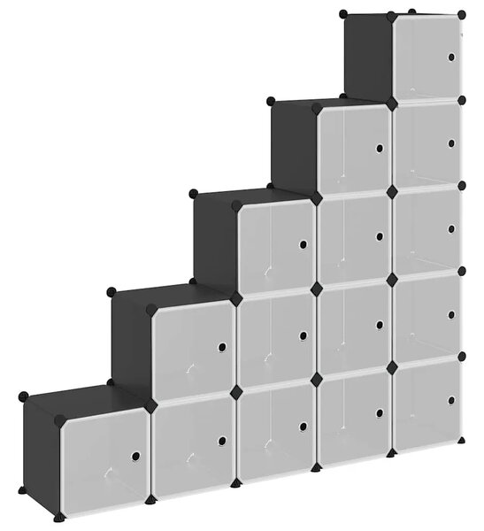 Kockasti organizator za pohranu s 15 kocki i vratima crni PP - Crna i prozirna 156 x 31.5 x 153.5 cm 1 1