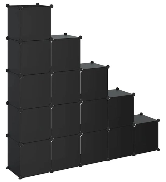 Kockasti organizator za pohranu s 15 kocki i vratima crni PP - Crna i prozirna 156 x 31.5 x 153.5 cm 1 1