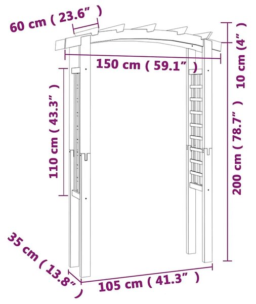 Rešetkasti luk 150 x 60 x 210 cm drveni