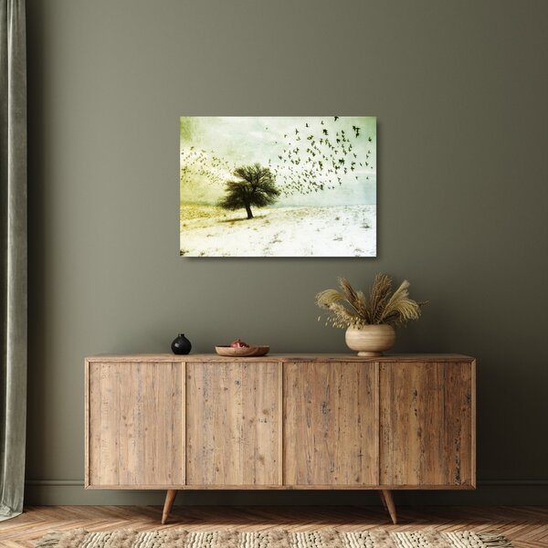 Staklena slika - Naslikano jato ptica (70x50 cm)