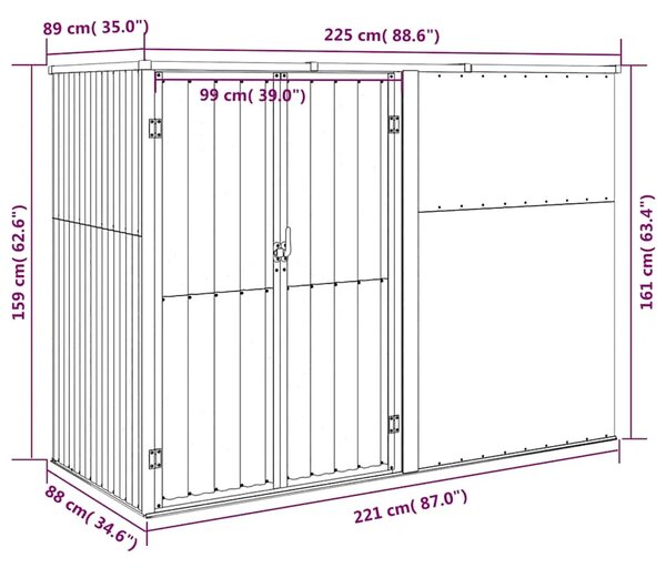 Vrtna kućica - Vrtno spremište sivo 225 x 89 x 161 cm od pocinčanog čelika - Siva 225 x 89 x 161 cm 1 Siva