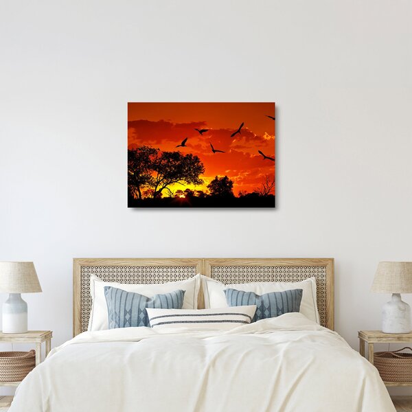 Staklena slika ptica u zalasku sunca (70x50 cm)