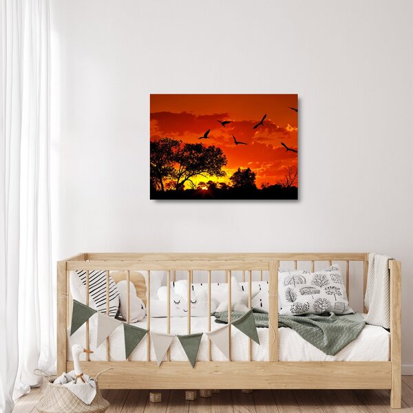 Staklena slika ptica u zalasku sunca (70x50 cm)