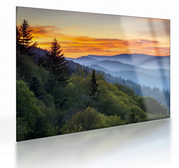 Staklena slika - Crveni oblaci u planinama (70x50 cm)