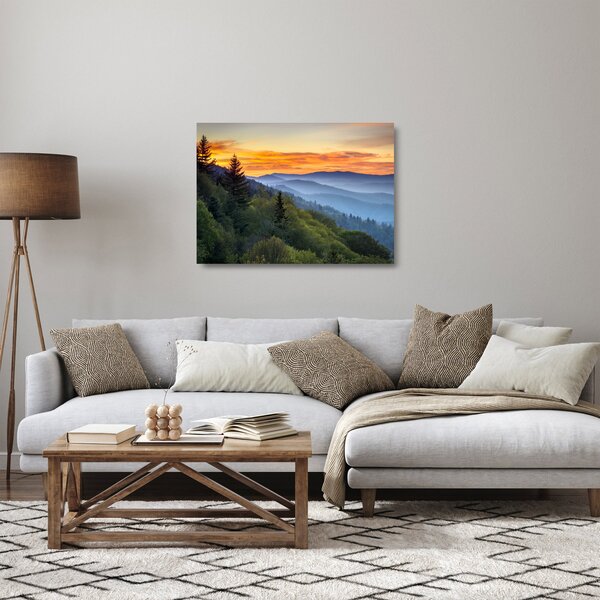 Staklena slika - Crveni oblaci u planinama (70x50 cm)