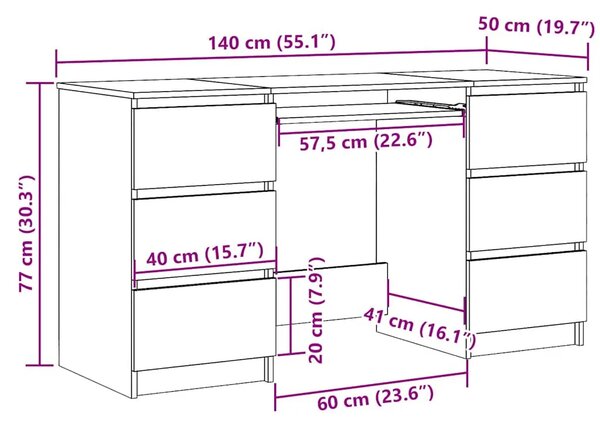Pisaći stol boja hrasta sonome 140x50x77 cm konstruirano drvo - Sivi hrast sonoma Sivi hrast sonoma