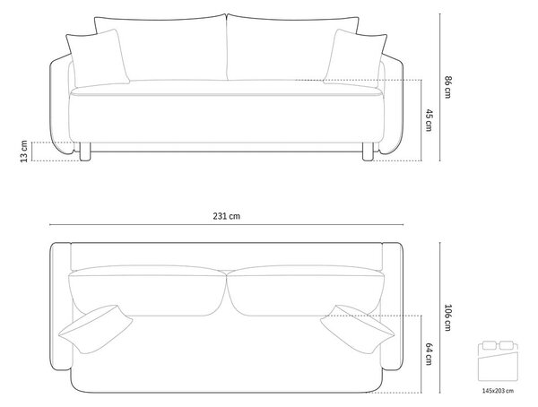 Zelena sklopiva/s prostorom za odlaganje sofa 231 cm Elen – Micadoni