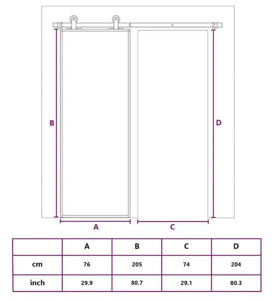 Klizna vrata crna 76 x 205 cm od stakla ESG i aluminija - Crna 76 x 205 cm 1 Transparentan
