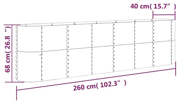 Povišena gredica - Vrtna gredica od pocinčanog čelika 260 x 40 x 68 cm sivi - Siva 260 x 40 x 68 cm 1 Siva