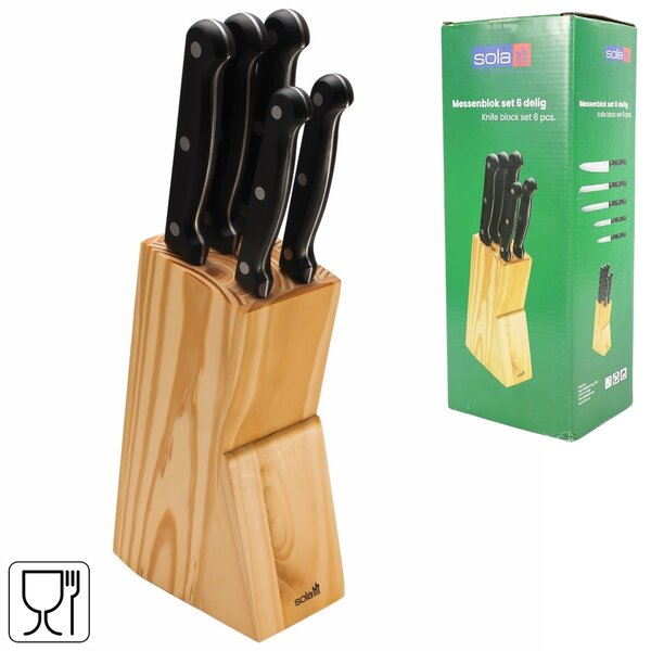 Set noževa SOLA KNIFE u drvenom bloku, 6 kom
