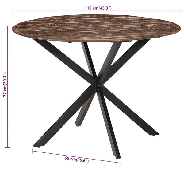 Blagovaonski stol Ø 110x78 cm masivno obnovljeno drvo i čelik - Ø 110 x 78 cm 1 masivno obnovljeno drvo Ø 110 x 78 cm