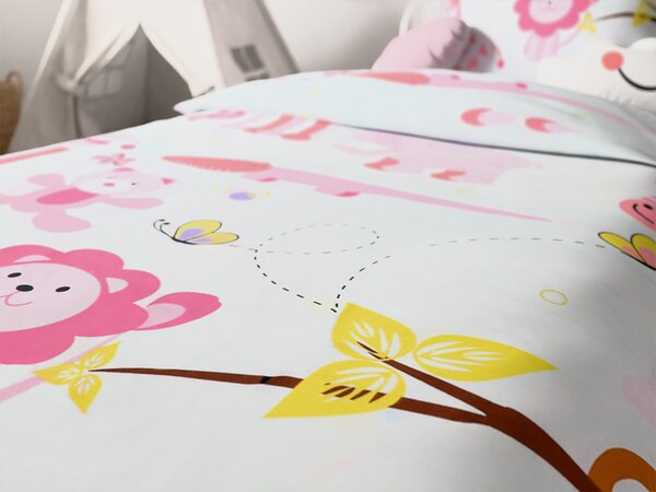 Posteljina za dječji krevetić od Renforcé pamuka ZOO roze Dimenzije posteljine: 45 x 65 cm | 90 x 140 cm