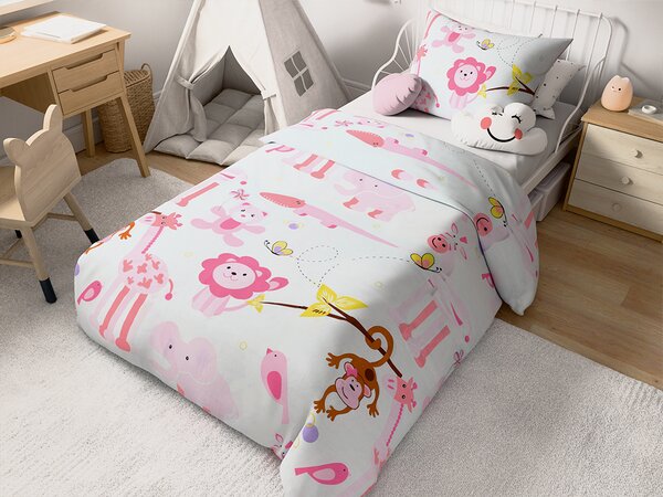 Posteljina za dječji krevetić od Renforcé pamuka ZOO roze Dimenzije posteljine: 45 x 65 cm | 90 x 140 cm