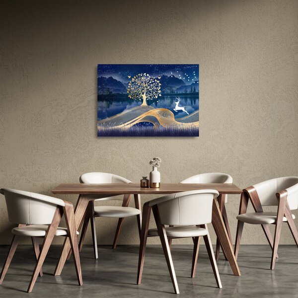 Staklena slika jelena na punom mjesecu (70x50 cm)