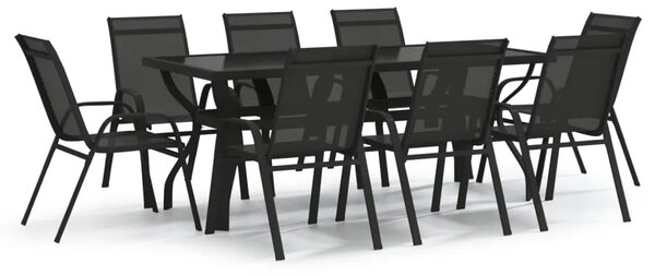 Vrtna garnitura - 9-dijelni vrtni blagovaonski set crni - Crna Dužina stola 180 cm 8 Crna
