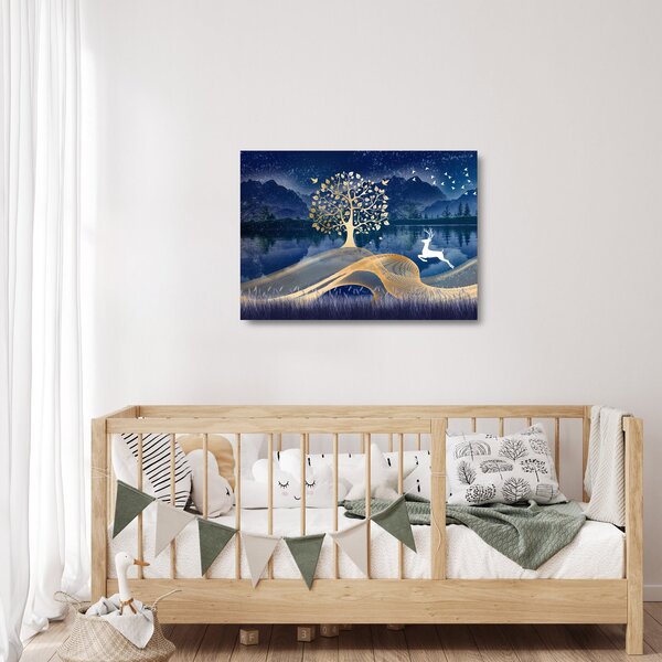 Staklena slika jelena na punom mjesecu (70x50 cm)