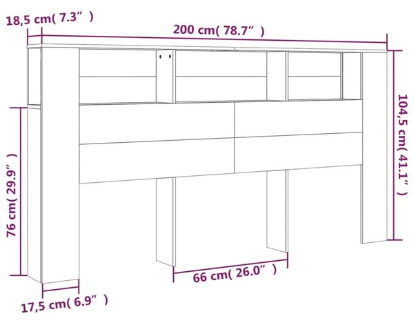 Uzglavlje s ormarićem bijelo 200 x 18 5 x 104 5 cm - Bijela 200 cm 1 Bijela