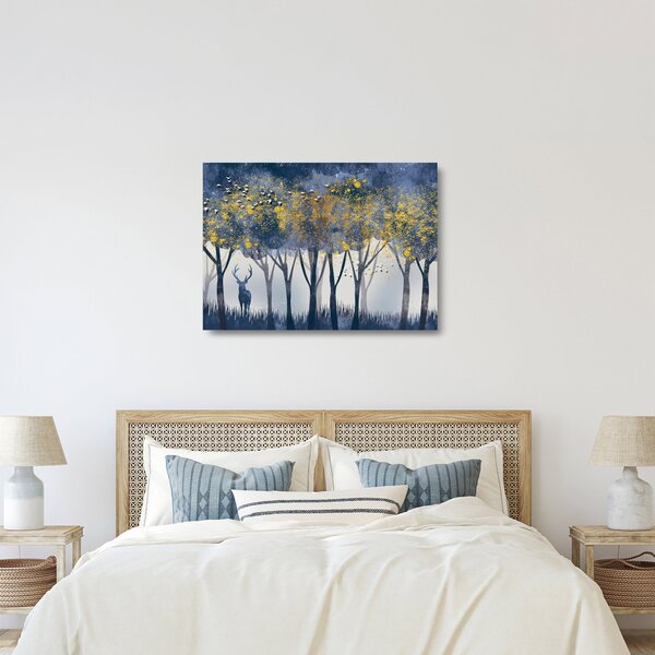 Staklena slika jelena u šumi (70x50 cm)