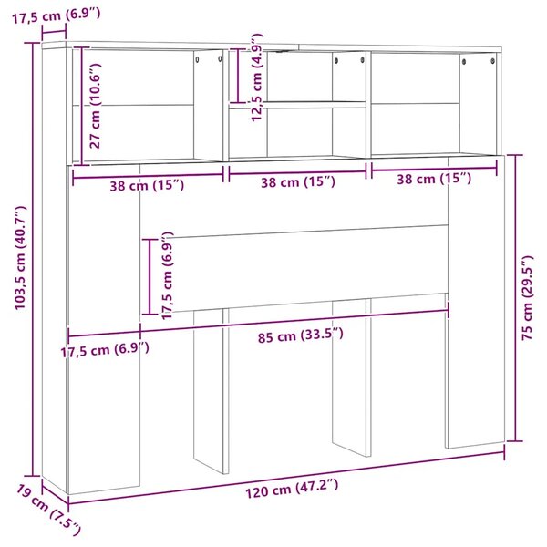Uzglavlje s ormarićem siva boja betona 120 x 19 x 103 5 cm - Beton siva 120 x 19 x 103.5 cm 1 Beton siva