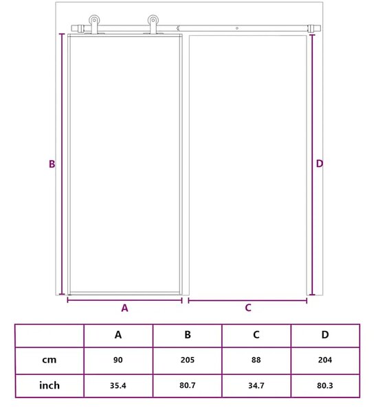 Klizna vrata od mutnog stakla ESG i aluminija 90x205 cm bijela - Bijela 90 x 205 cm 1 Matirano