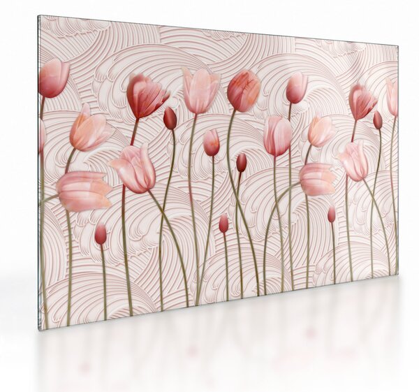 Staklena slika - Ružičasti tulipani (70x50 cm)