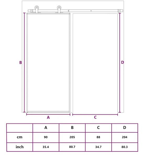 Klizna vrata od mutnog stakla ESG i aluminija 90 x 205 cm crna - Crna 90 x 205 cm 1 Matirano