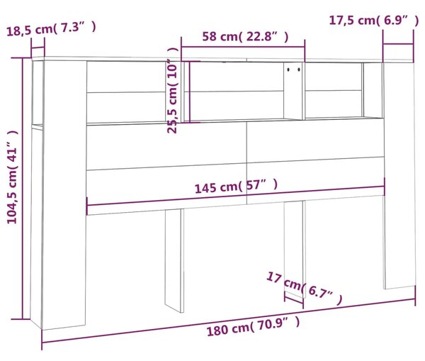 Uzglavlje s ormarićem bijelo 180 x 18 5 x 104 5 cm - Bijela 180 cm 1 Bijela