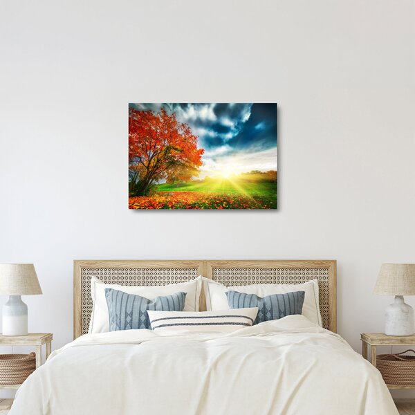 Staklena slika krajolika okupanog sunčevom svjetlošću (70x50 cm)