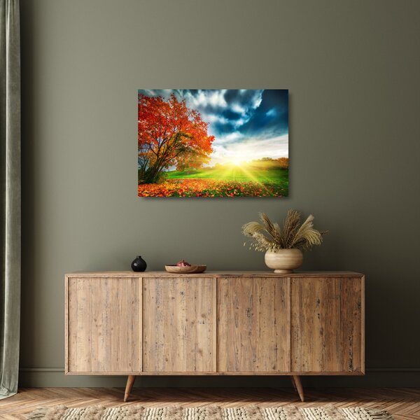 Staklena slika krajolika okupanog sunčevom svjetlošću (70x50 cm)