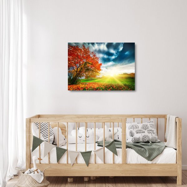 Staklena slika krajolika okupanog sunčevom svjetlošću (70x50 cm)