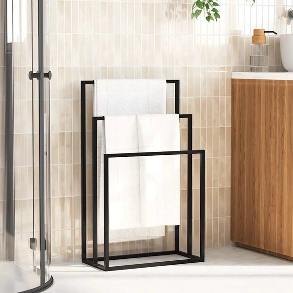 Samostojeći stalak za ručnike crni 48 x 24 x 79 cm željezni - Crna 48 x 24 x 79 cm Crna 48 x 24 x 79 cm