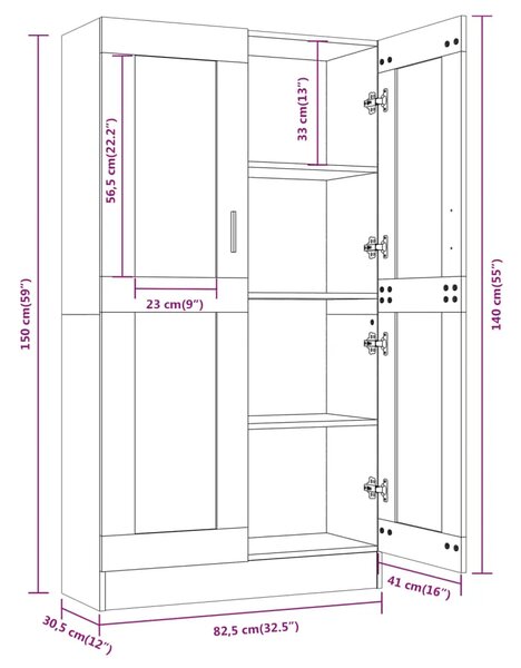 Vitrina boja dimljenog hrasta 82 5 x 30 5 x 185 5 cm drvena - Dimljeni hrast 1 150 cm Dimljeni hrast