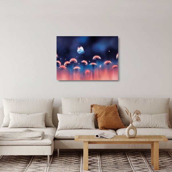 Staklena slika maslačaka s plavim leptirom (70x50 cm)