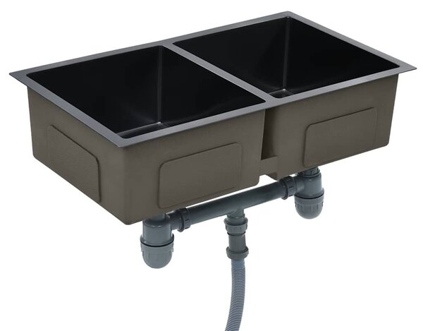 Ručno rađeni kuhinjski sudoper od nehrđajućeg čelika crni - Crna 76 x 44 x 20 cm (dva umivaonika) Crna 76 x 44 x 20 cm (dva umiv