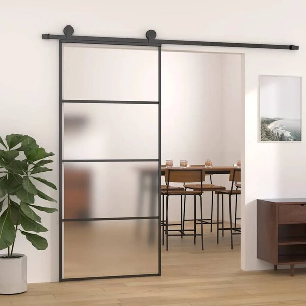 Klizna vrata od mutnog stakla ESG i aluminija 90 x 205 cm crna - Crna 90 x 205 cm 1 Matirano