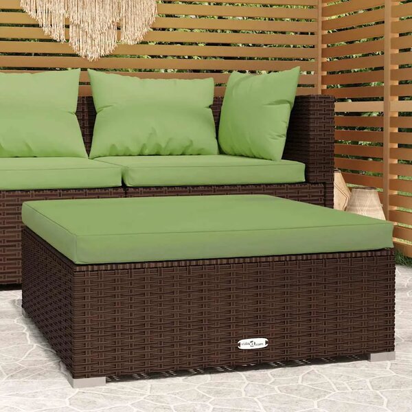 Vrtni tabure s jastukom smeđi 70 x 70 x 30 cm od poliratana - Smeđe-zelena 1 naslon za noge Smeđe-zelena