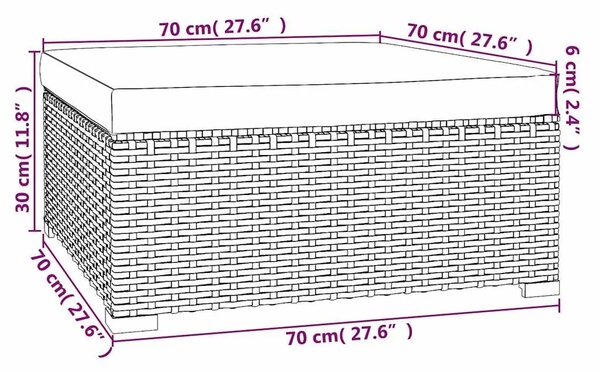 Vrtni tabure s jastukom smeđi 70 x 70 x 30 cm od poliratana - Smeđe-zelena 1 naslon za noge Smeđe-zelena