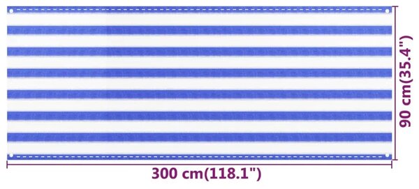 Balkonski zastor plavo-bijeli 90 x 300 cm HDPE - Plava i bijela 90 x 300 cm 1 Plava i bijela