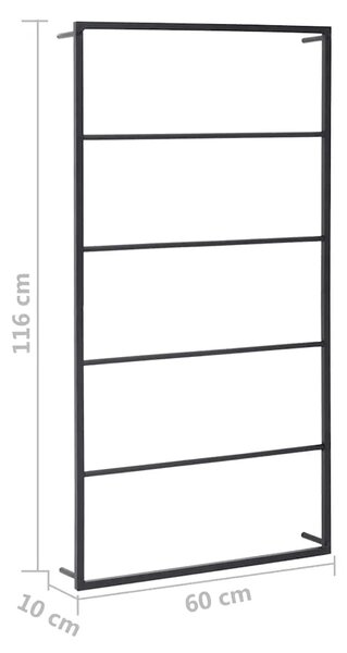 Stalak za ručnike crni 60 x 10 x 116 cm čelični - Crna 60 x 10 x 116 cm Crna 60 x 10 x 116 cm