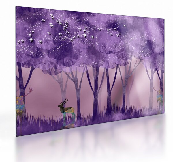 Staklena slika - Jelen u čarobnoj šumi (70x50 cm)