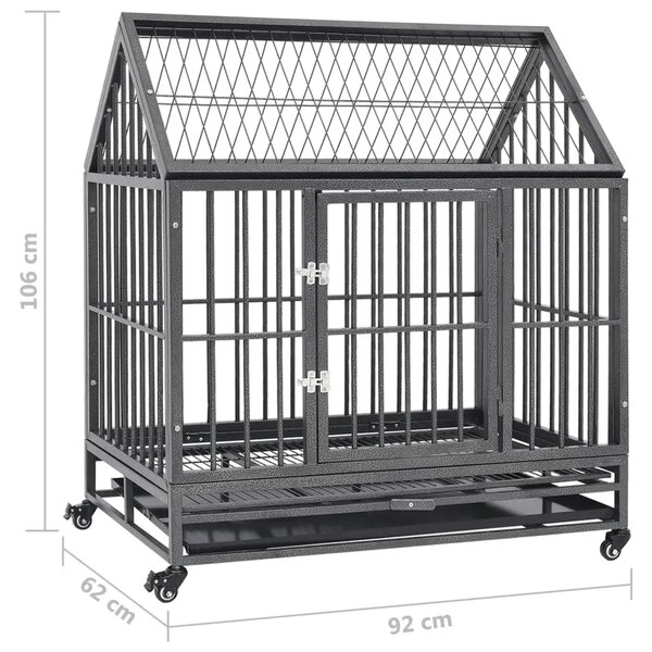 Kavez za pse s kotačima i krovom čelični 92 x 62 x 106 cm - 92 x 62 x 106 cm 92 x 62 x 106 cm