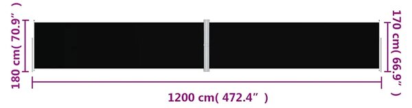 Uvlačiva bočna tenda crna 180 x 1200 cm - Crna 180 x 1200 cm 1 Crna