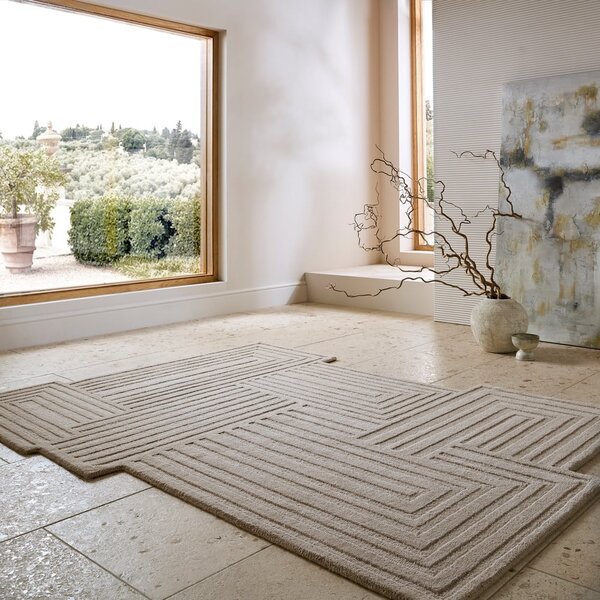 Bež ručno rađen vunen tepih 160x230 cm Zen Rectangles – Flair Rugs