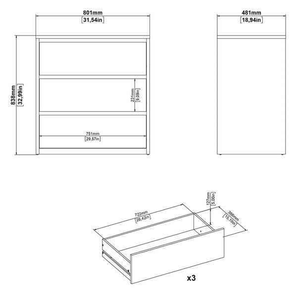 Bijela/u prirodnoj boji komoda u dekoru hrasta 80x84x48 cm Next – Tvilum
